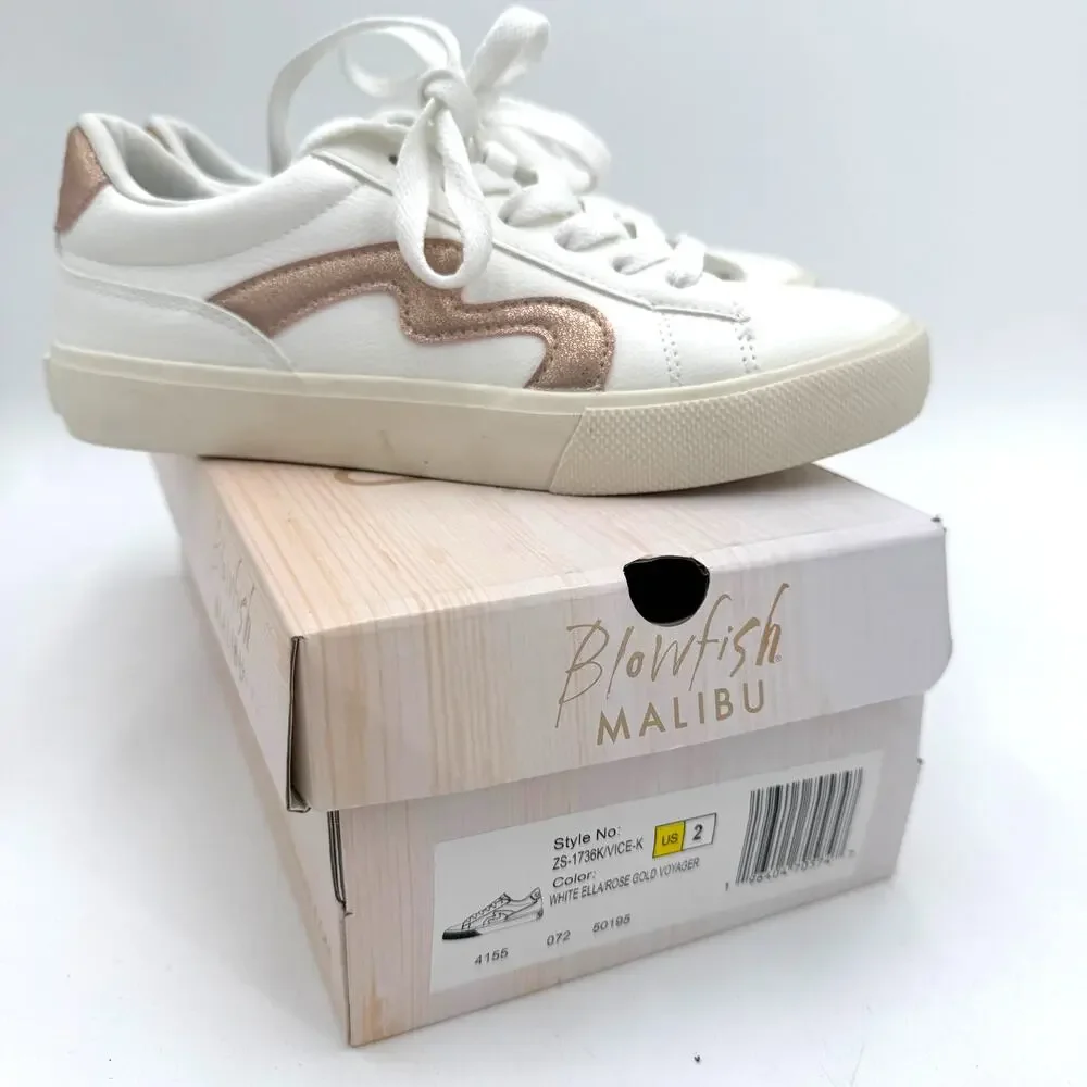 Blowfish Malibu Girls Vice Wave White Ella Rose Gold Voyager Sneakers NEW Size 2